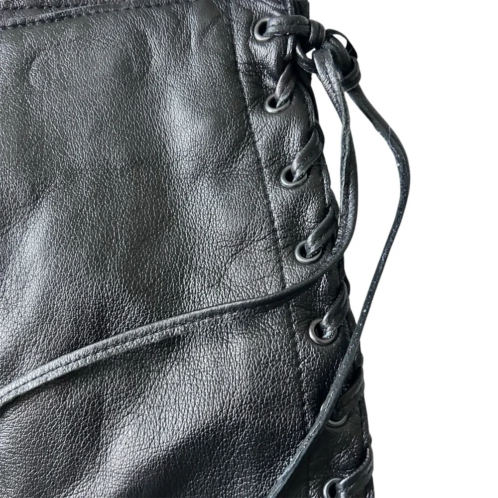 Bebe Black Leather Pencil Mini Skirt with Whipstitch Detail SZ 6 - Picture 3 of 5